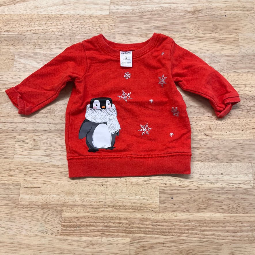 Carter’s Lightweight Sweater Shirt – Red Penguin, 3M - Nest and Sprout - Consignment