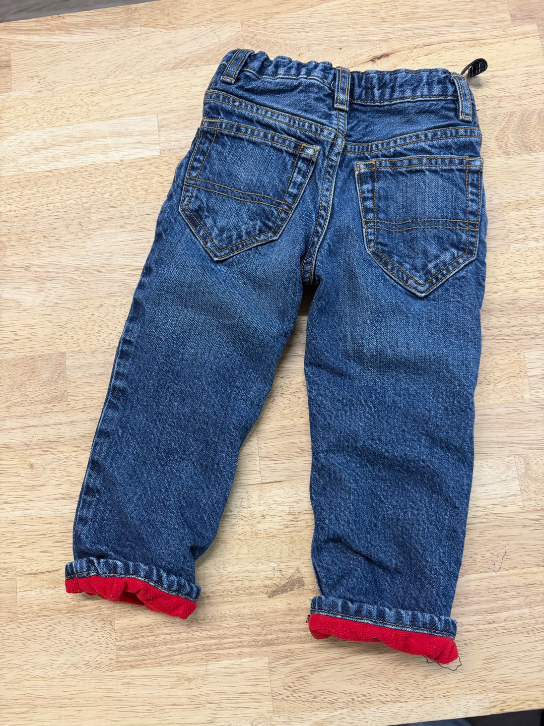 OshKosh Fleece-Lined Jeans – 18M | Medium Wash Red Fleece Adjustable