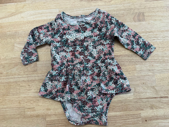 Wrangler Bodysuit Dress – 24M | Floral, Burgundy & Mint Pink, 100% Cotton