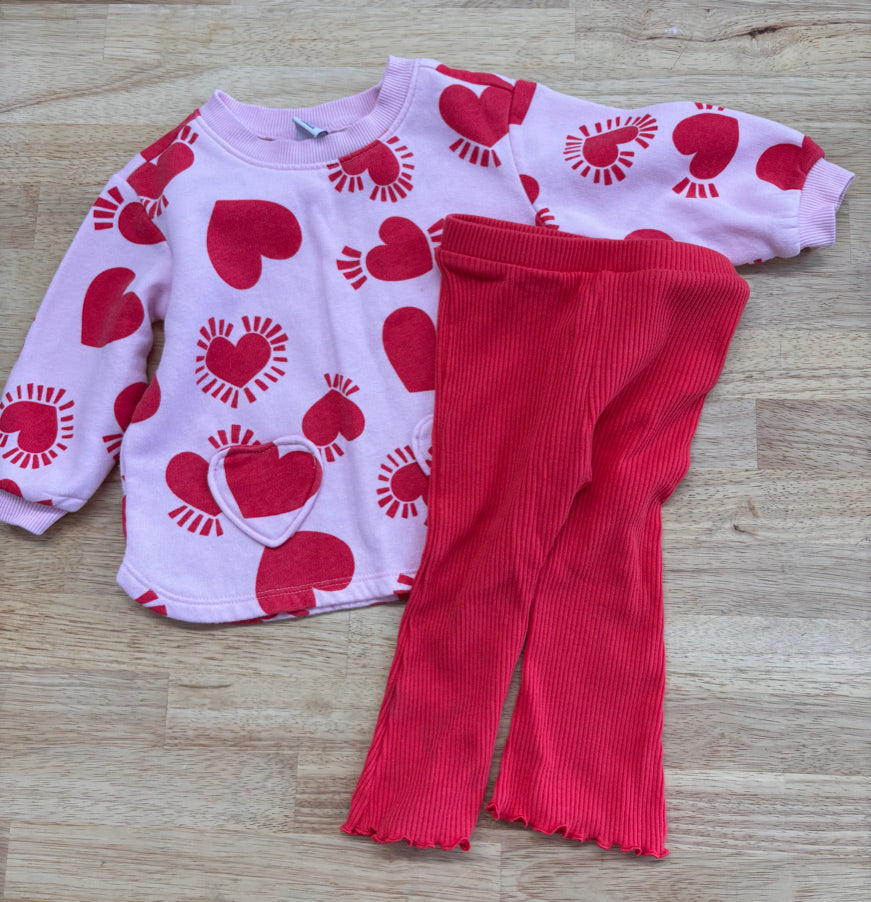 Old Navy 2-Piece Ribbed Set – 6–12 Months Pink & Red