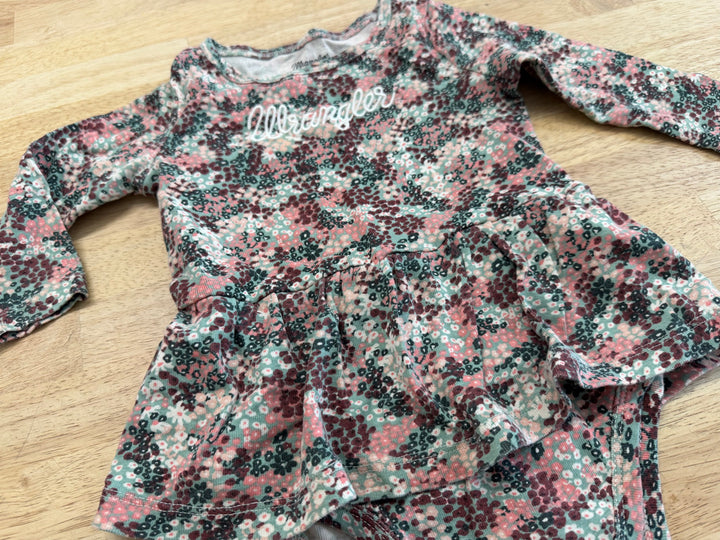 Wrangler Bodysuit Dress – 24M | Floral, Burgundy & Mint Pink, 100% Cotton