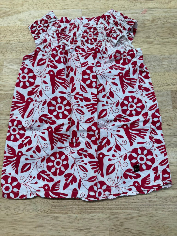 Tea Collection Red & White Floral Bird Smocked Top – 12–18M | Square Neckline - Nest and Sprout-Consignment