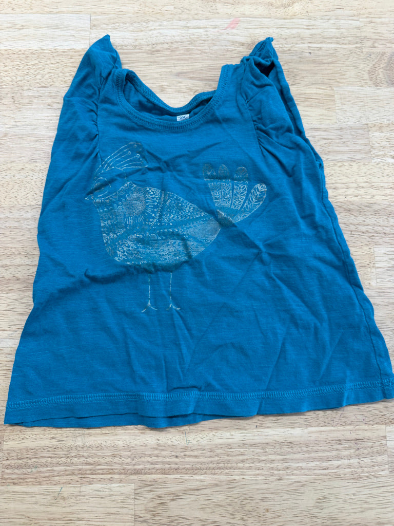 Tea Collection Top | 2 Deep Teal with Silver and Gold Bird Print