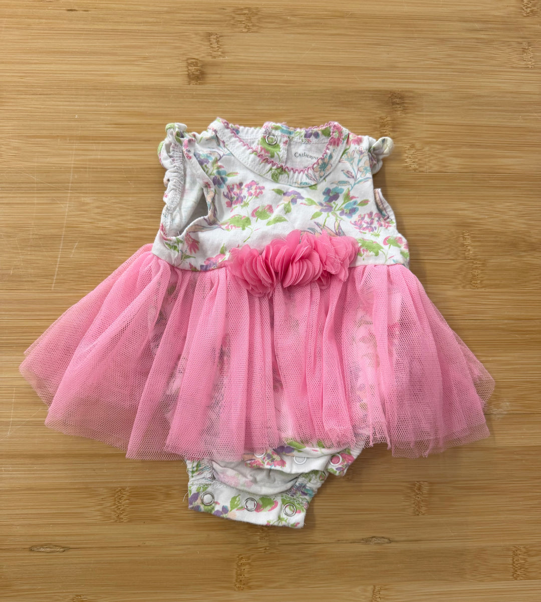Catherine Malandrino Baby Bodysuit Dress – 0/3 Months | Floral Print | Tulle Skirt