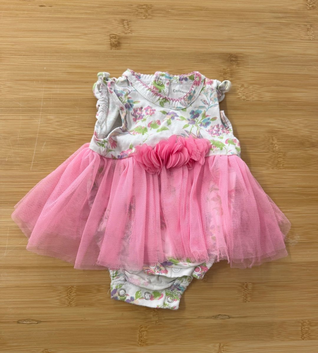 Catherine Malandrino Baby Bodysuit Dress – 0/3 Months | Floral Print | Tulle Skirt - Nest and Sprout-Consignment