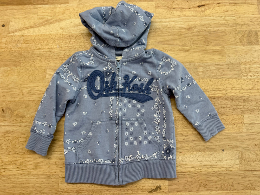 OshKosh Dusty Blue Floral Zip-Up Sweater – 12M | Light-Medium Weight