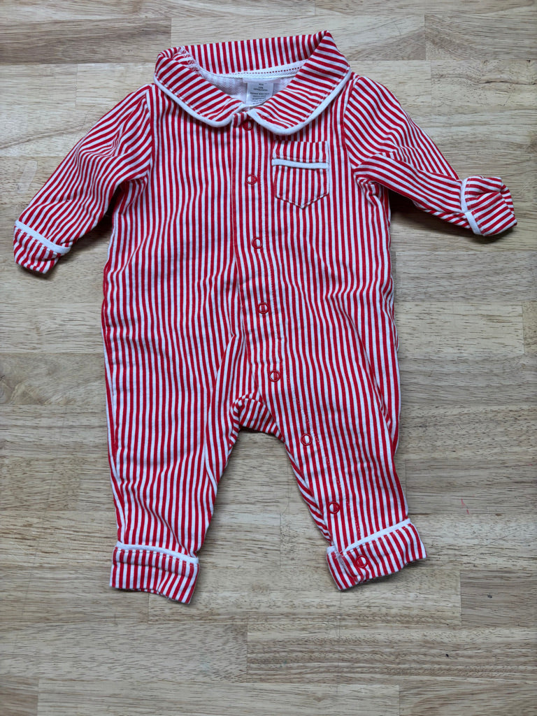 Indigo Baby Pinstripe Romper – Red | 0–3M