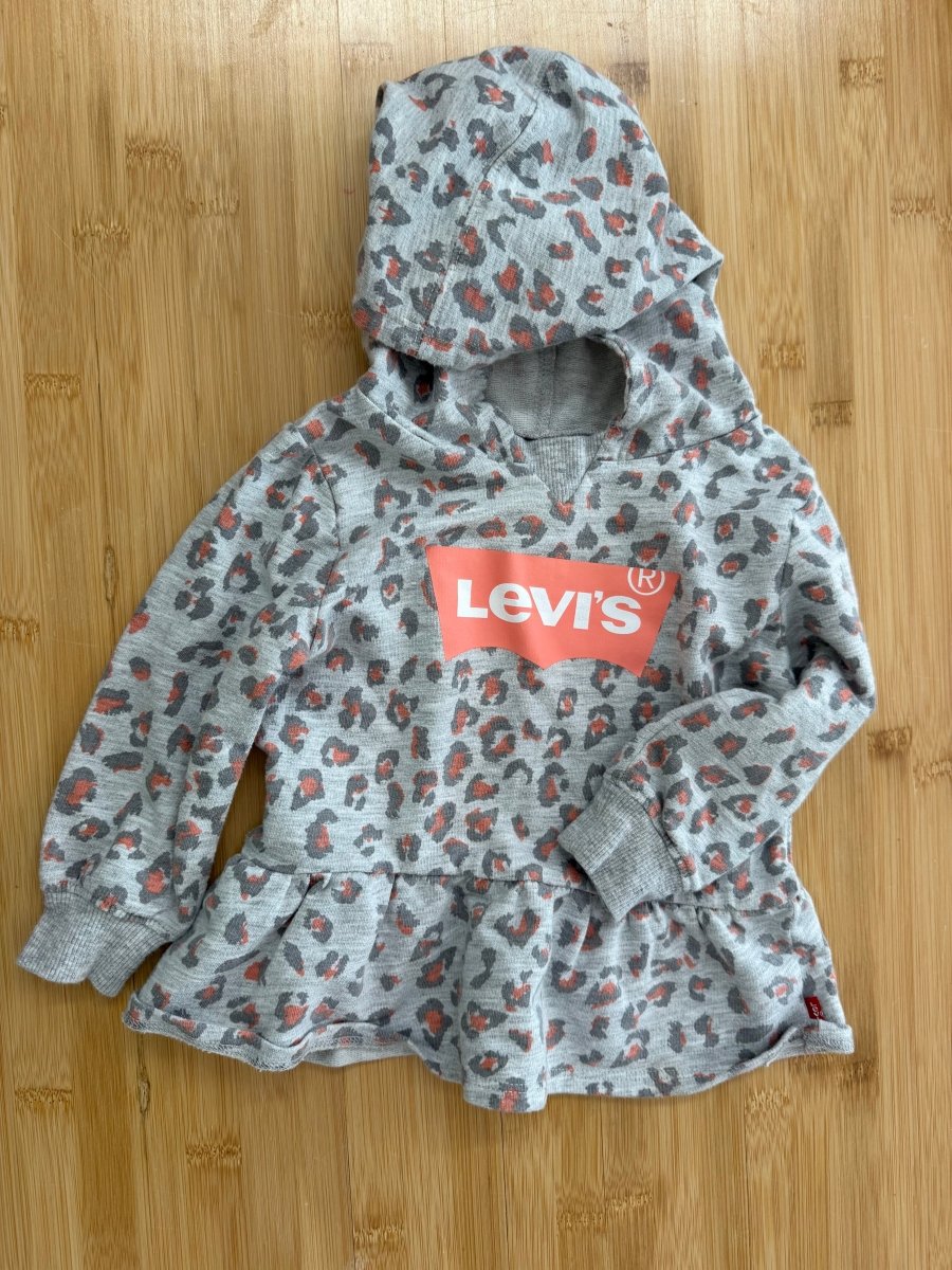 Levi's Cheetah Print Hooded Shirt with Peplum Skirt – 12M | Peach & Grey - Nest and Sprout-Consignment