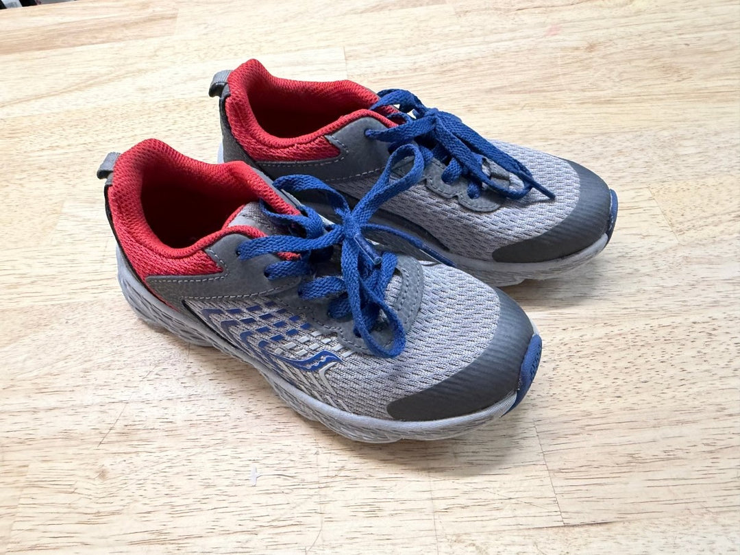 Saucony Lace Up Sneakers – 12 | Grey with Blue and Red Accents - Nest and Sprout-Consignment