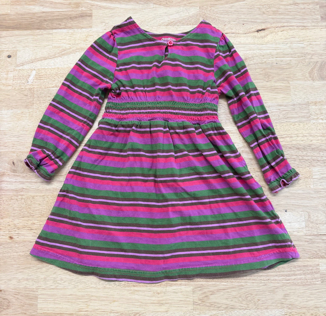 OshKosh B'Gosh Vintage Long Sleeve Stripe Dress – 3 | Pink Brown Green 100% Cotton