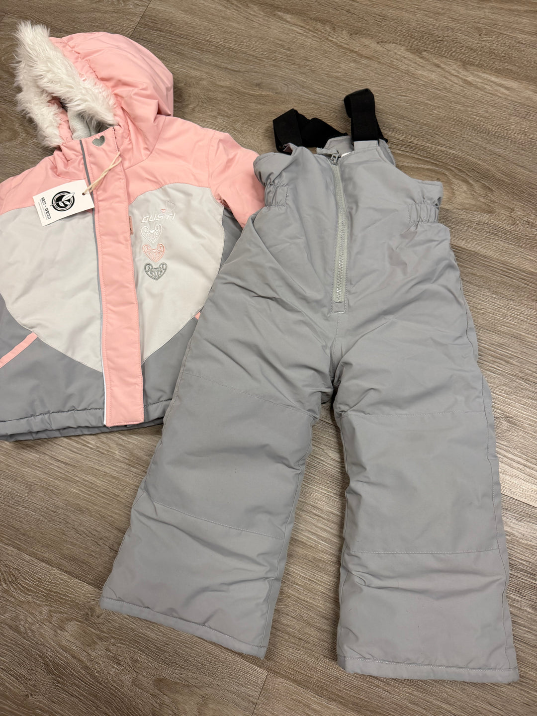 Gusti Two Piece Snowsuit – 3T | Pink and Light Grey