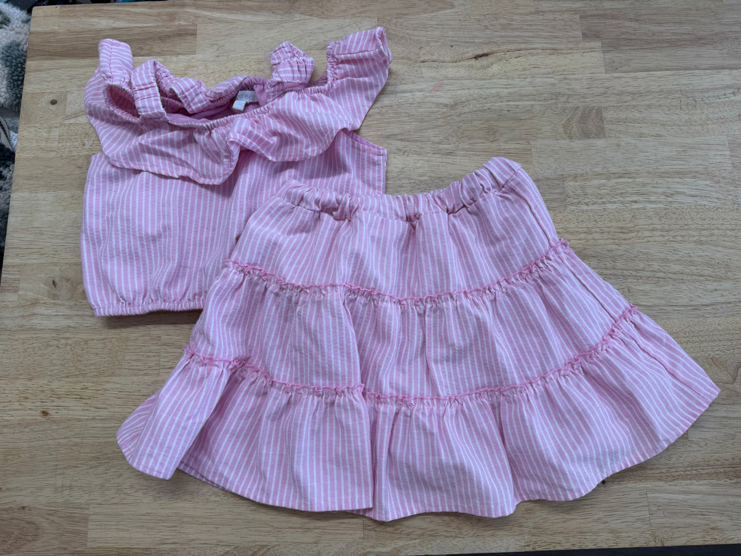 Between Two Piece Set – Large | Vertical Pink Stripes | Strap Top and Skirt