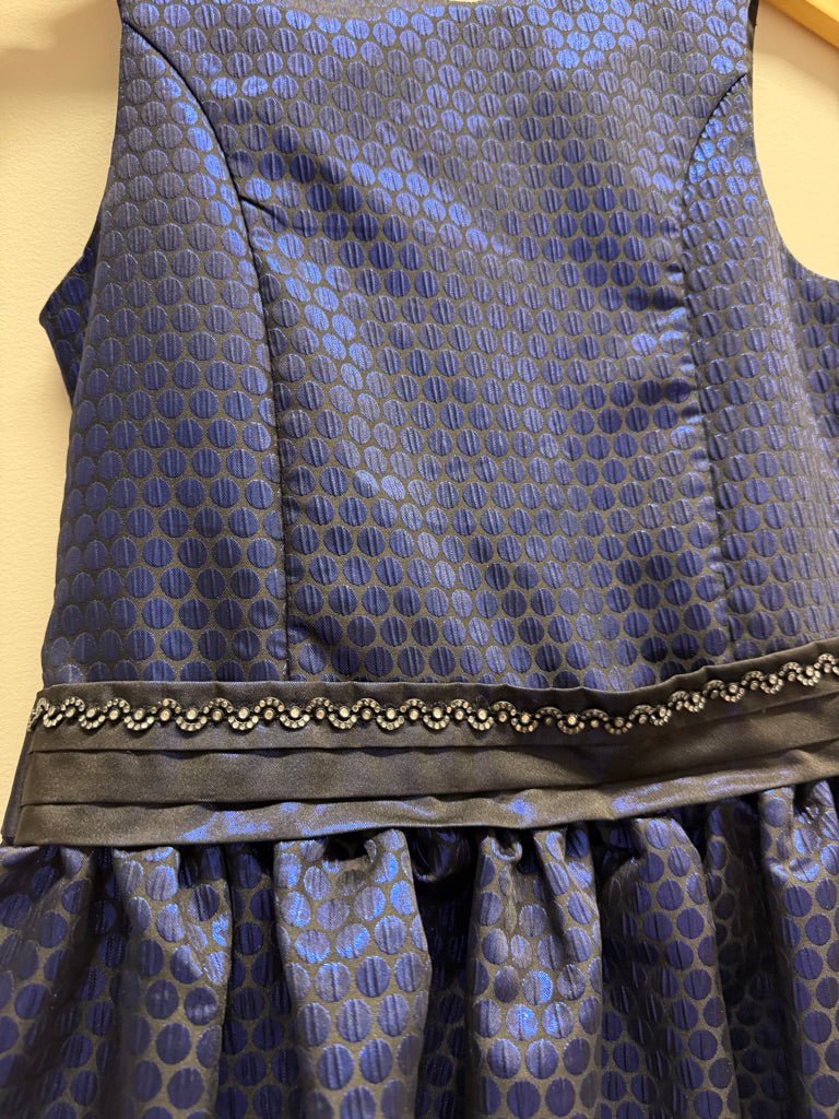 Newberry Dress – 12 | Royal Navy Bow Back Metallic Dot Print - Nest and Sprout-Consignment
