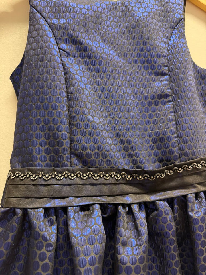 Newberry Dress – 12 | Royal Navy Bow Back Metallic Dot Print - Nest and Sprout-Consignment