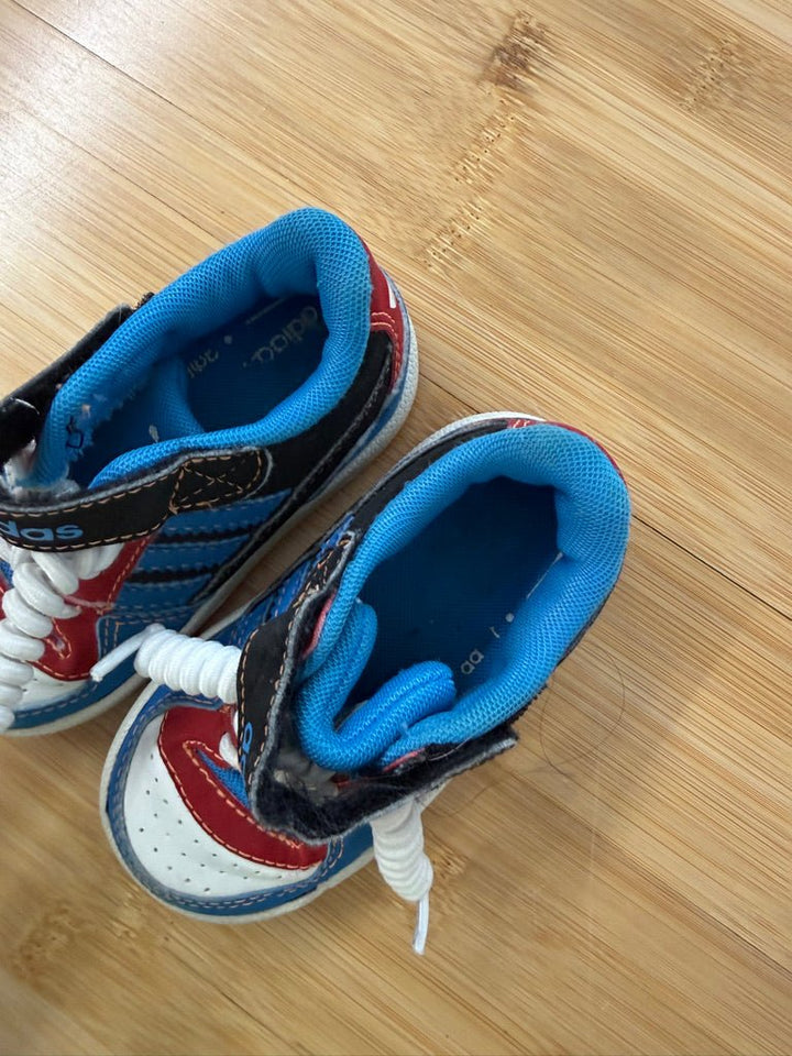 Adidas High-Top Velcro Shoes – 5K (EU 21) | Blue Black & Red Squirrel Lace - Nest and Sprout-Consignment