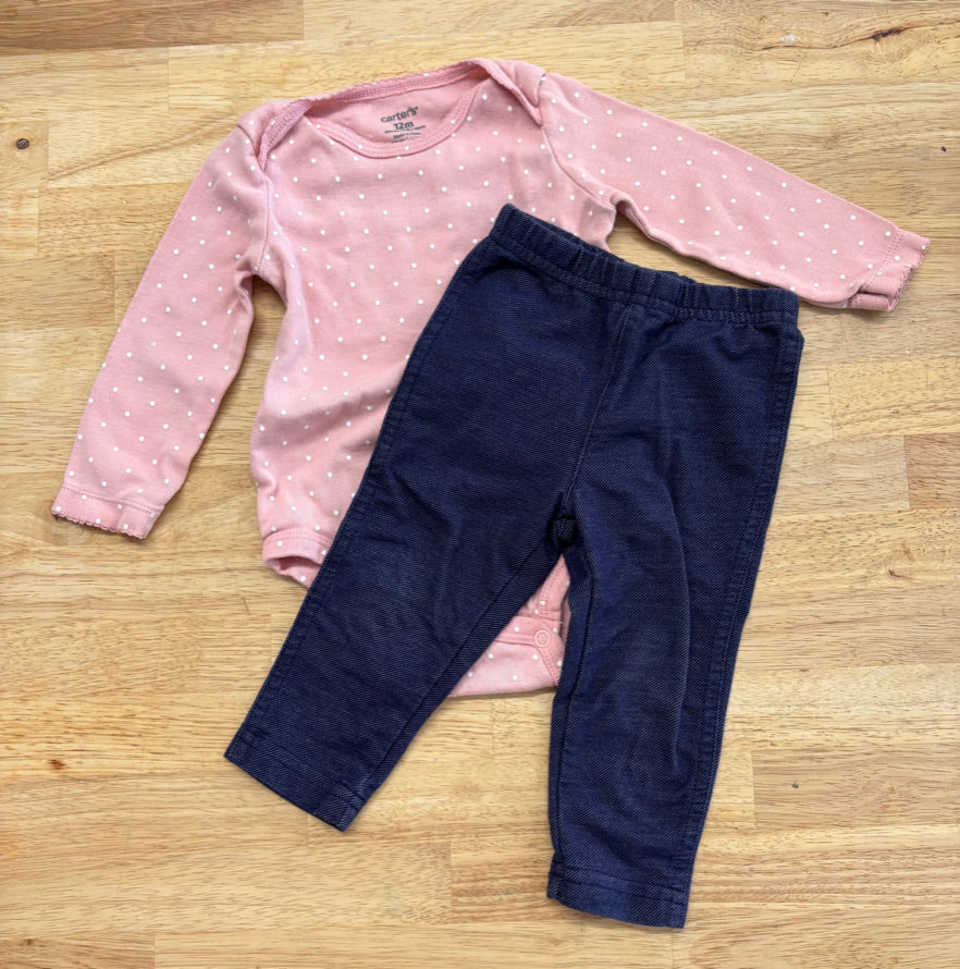 Carter’s 2-Piece Set – 12 Months Jeggings & Polka Dots