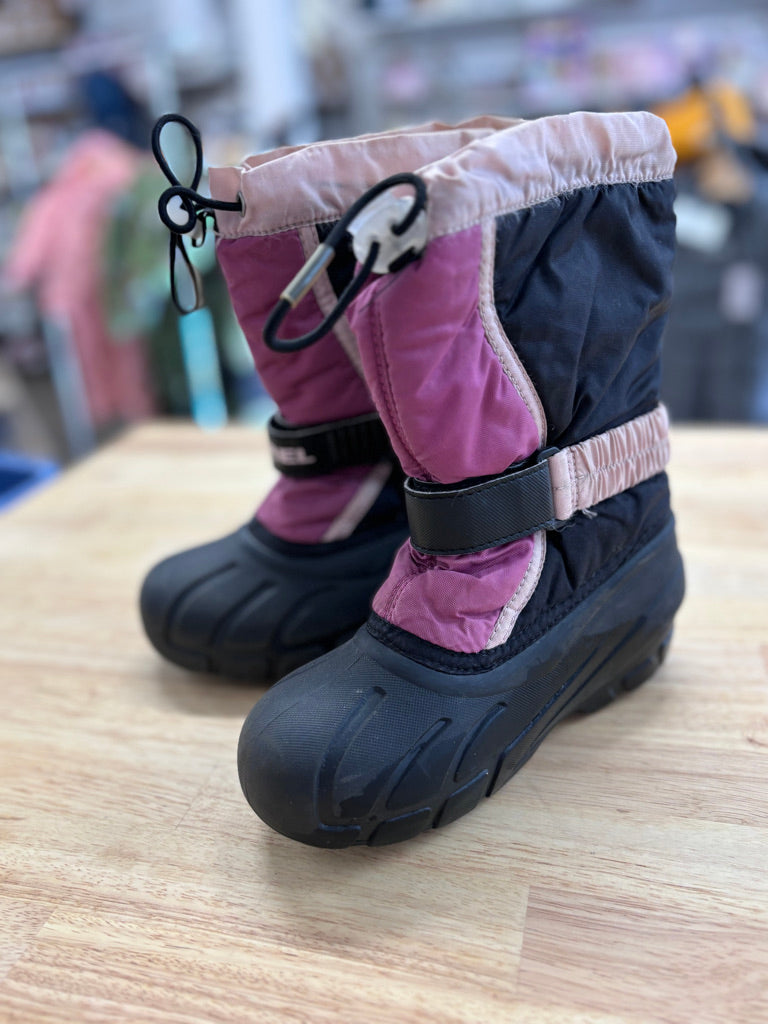 Sorel Size 13 Pink and Black Flurry Winter Boots