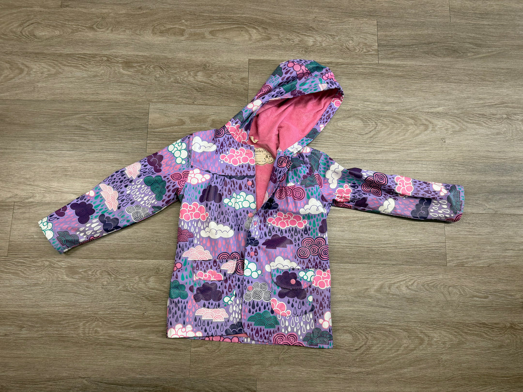 Hatley Rain Jacket – 8 | Purple Print | Terry Cloth Lined |