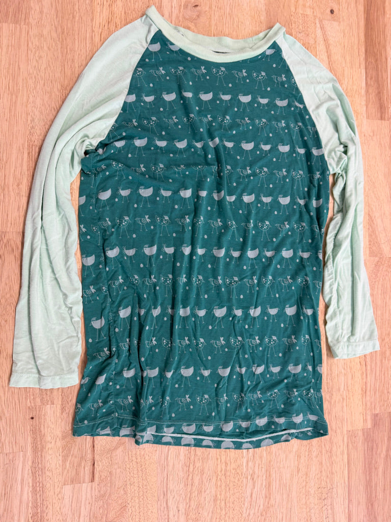 Kickee Pants 3/4 Sleeve Chicken Shirt – 10/12 | Dark Green Body Light Green Sleeves