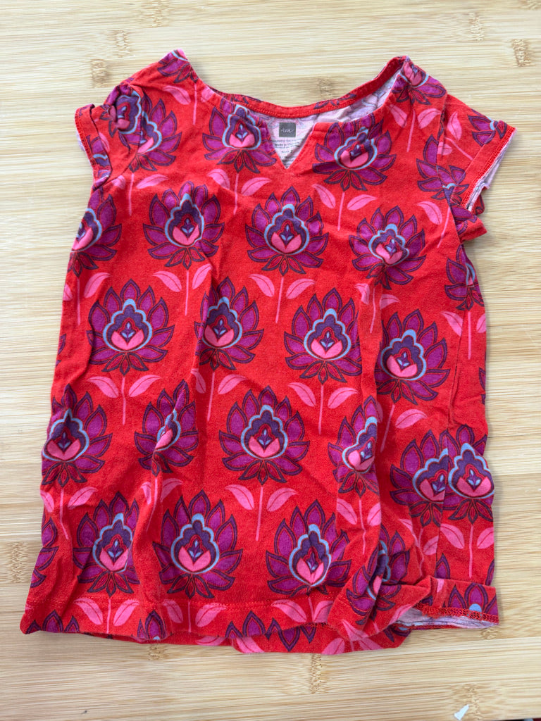 Tea Collection Shirt – 2 | Red with Purple Floral Short Sleeve
