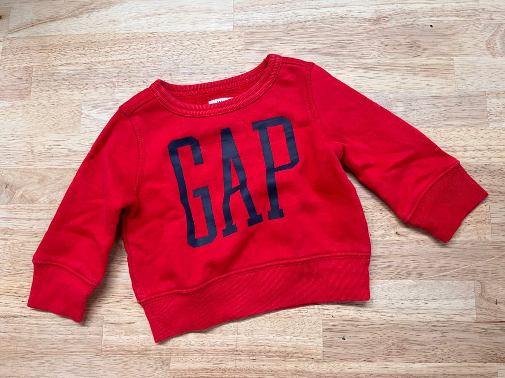 Gap 6–12M – Red Logo Sweatshirt - Nest and Sprout - Consignment