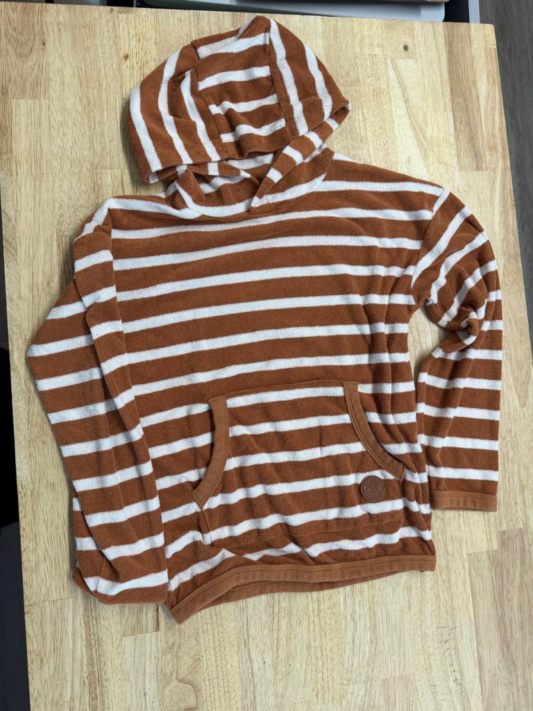 Souris Mini Terry Cloth Hoodie – 8 | Brown & White Stripe - Nest and Sprout-Consignment