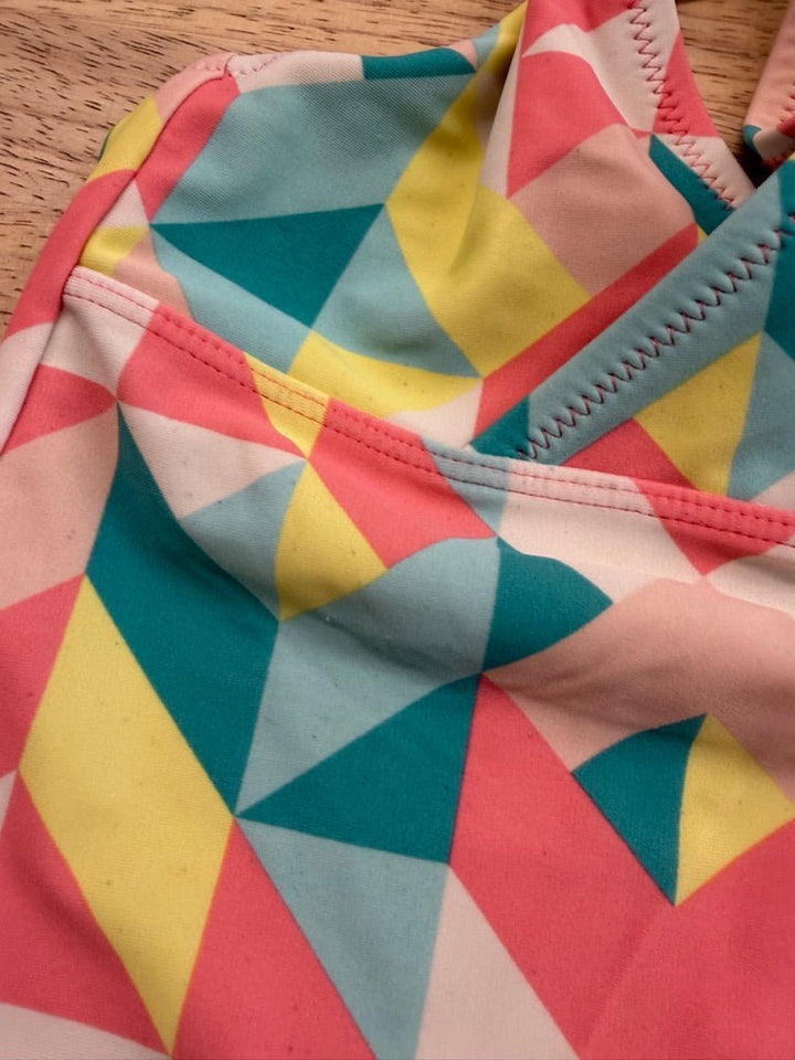 Tea Collection Swim Top – 4 | Pink and Teal Geometric | Staining - Nest and Sprout-Consignment