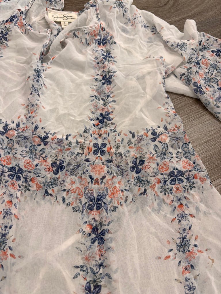 Jessica Simpson Maternity Overtop – Size S (Sheer White/Blue Floral) - Nest and Sprout - Consignment