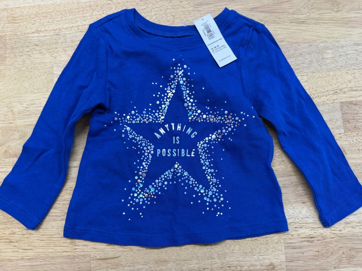 Old Navy Anything is Possible Blue Girls Shirt – 12–18M | NWT - Nest and Sprout-Consignment