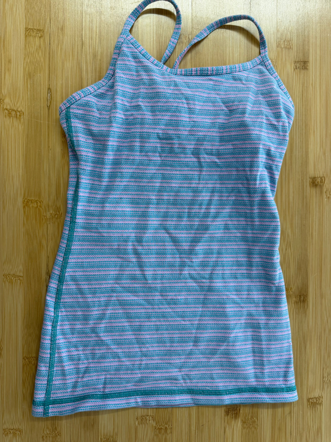 Ivivva Striped Tank Top with Built-In Bra – 10 | Pink & Blue