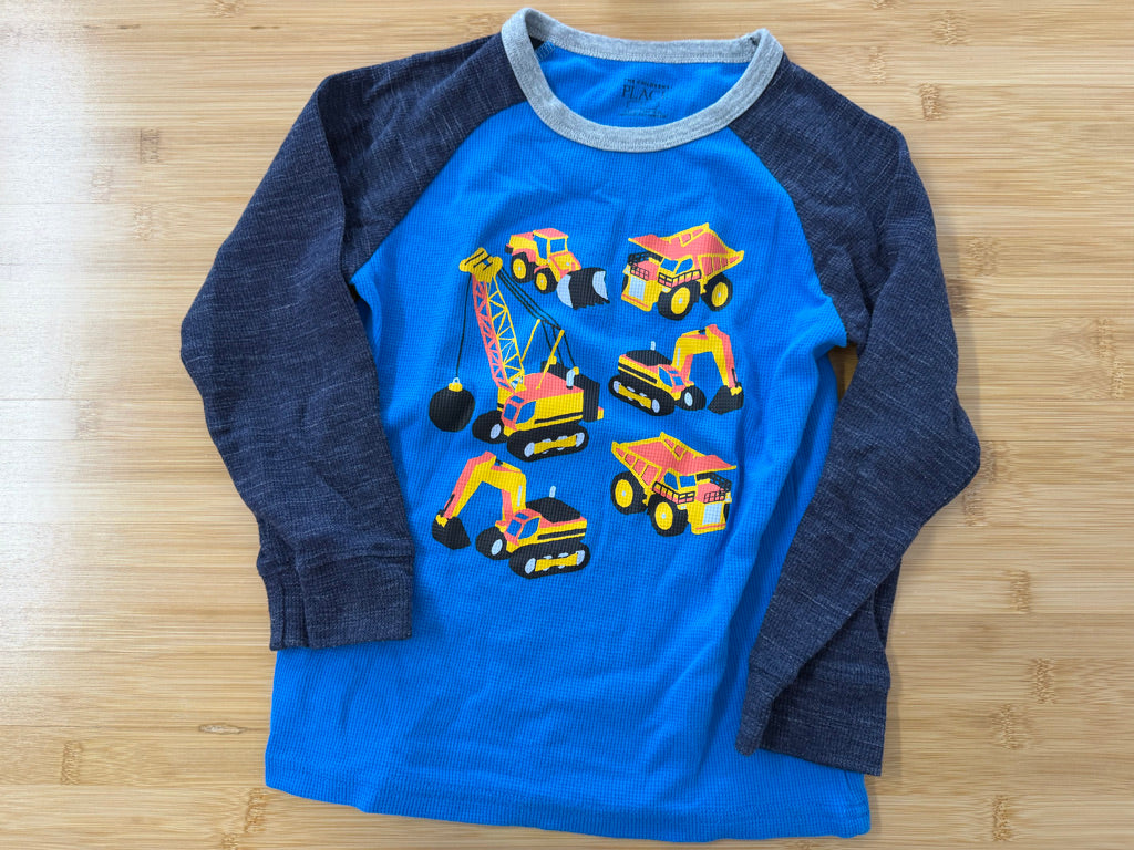 The Children's Place Waffle Knit Shirt – 5 | Blue & Navy Construction Vehicle Graphic