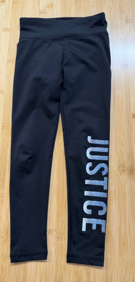 Justice Leggings – 8 | Black Silver Sparkle Logo - Nest and Sprout - Consignment