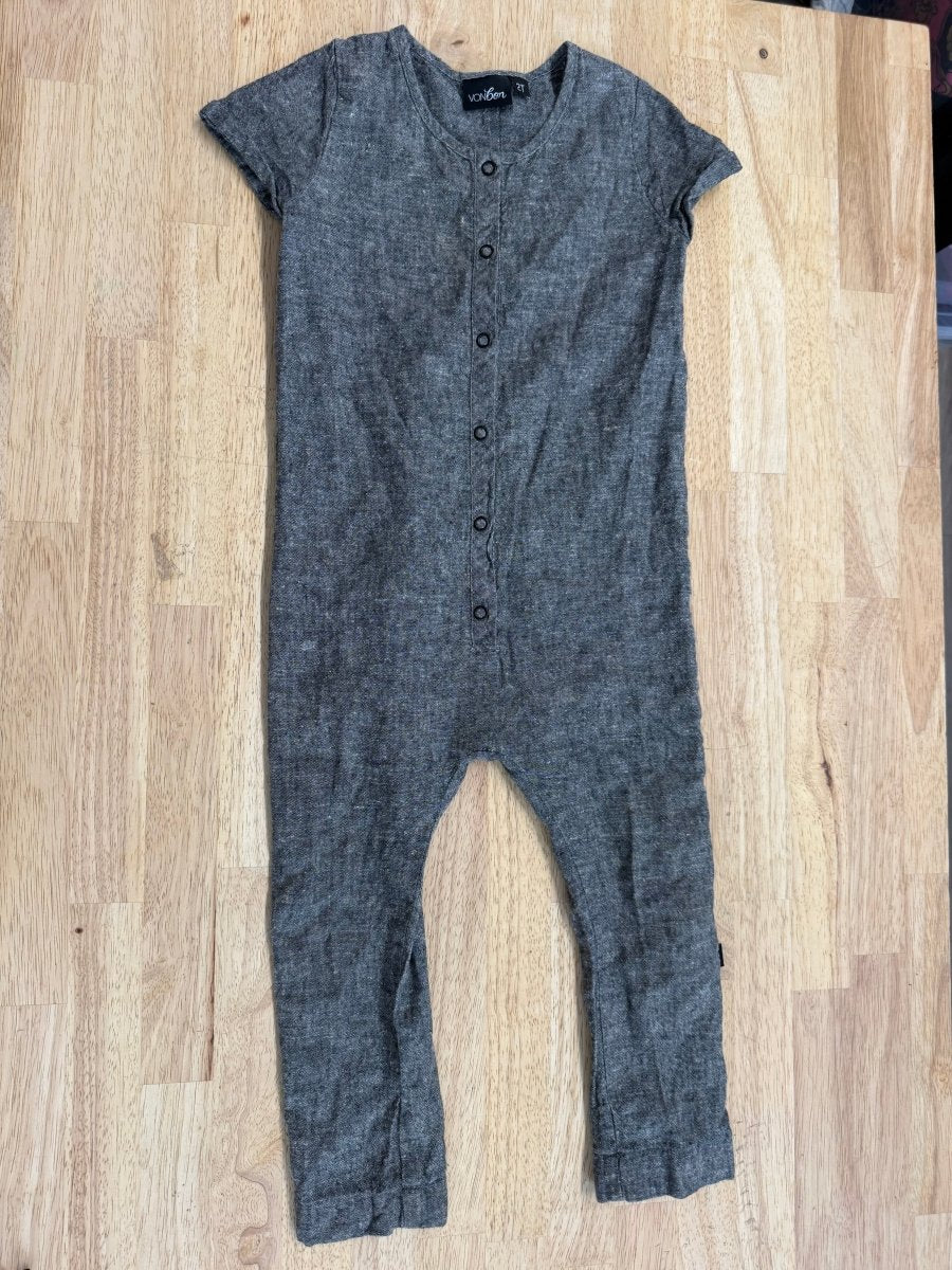 Vonbon Romper – 2T | Grey Short Sleeve Made in Canada - Nest and Sprout-Consignment