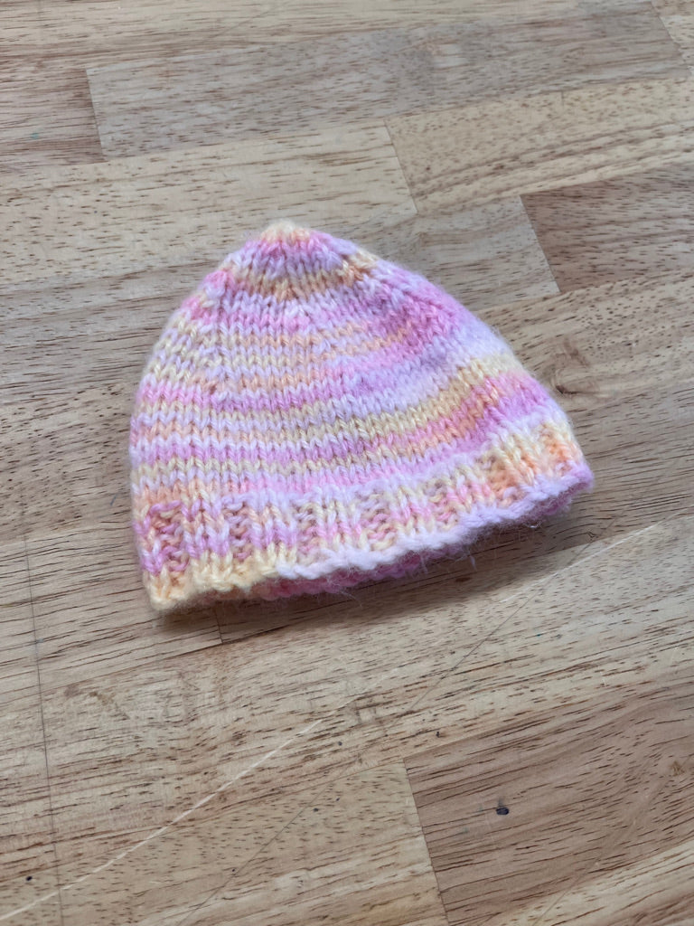 Preemie Knit Cap – Pink & Yellow Stripe