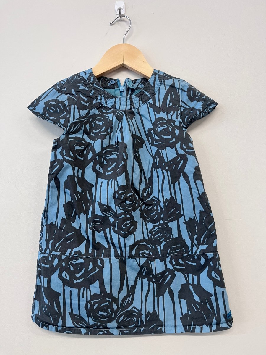 Mexx Blue Dress with Dark Grey Rose Print – 92cm (24 - 30 Months) - Nest and Sprout - Consignment