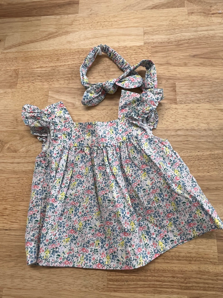 Gap 6–12M Pink & Blue Floral Top with Headband