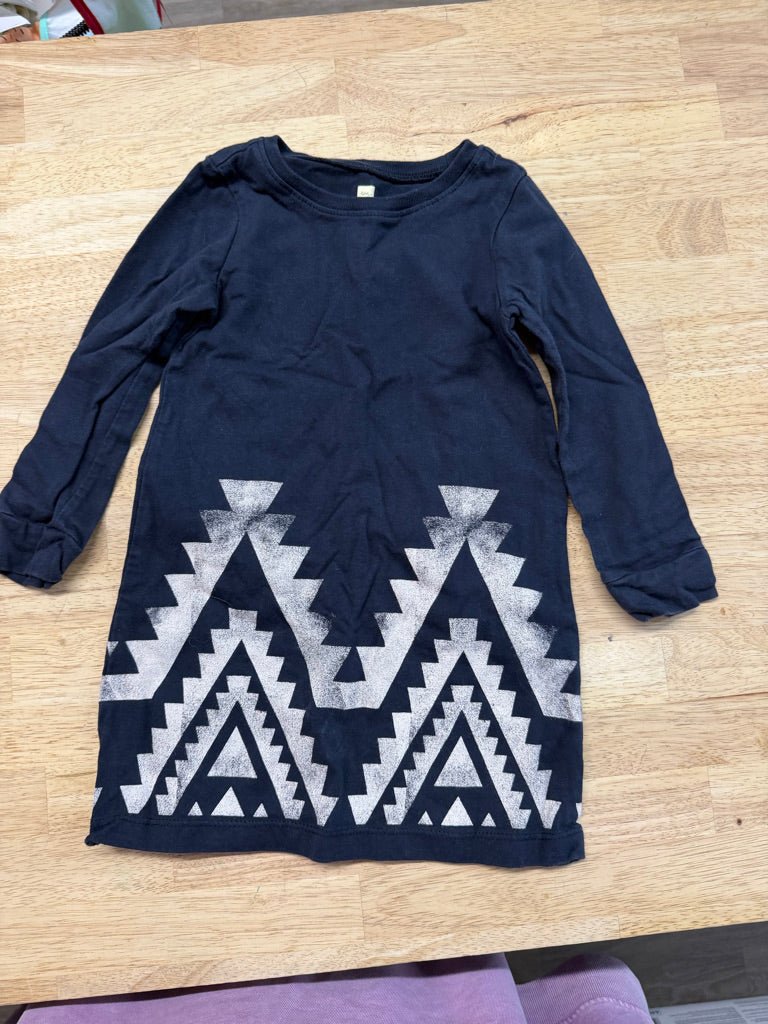 Tea Collection Navy Long Sleeve Dress – 2 | Print on Hem - Nest and Sprout-Consignment