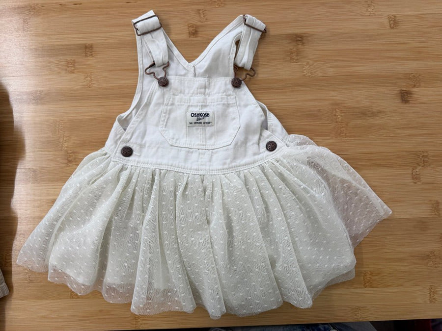 OshKosh Denim Jumper – 12M | White with Tulle Skirt - Nest and Sprout-Consignment