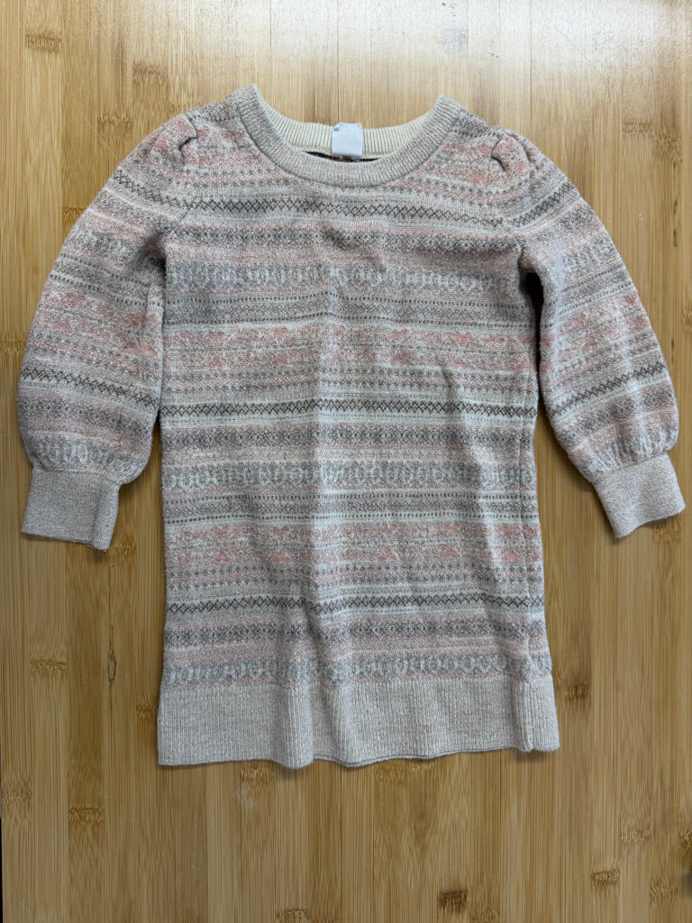 Baby Gap Sweater Dress – 2Y | Light Pink & Gold Vertical Geometric Long Sleeve