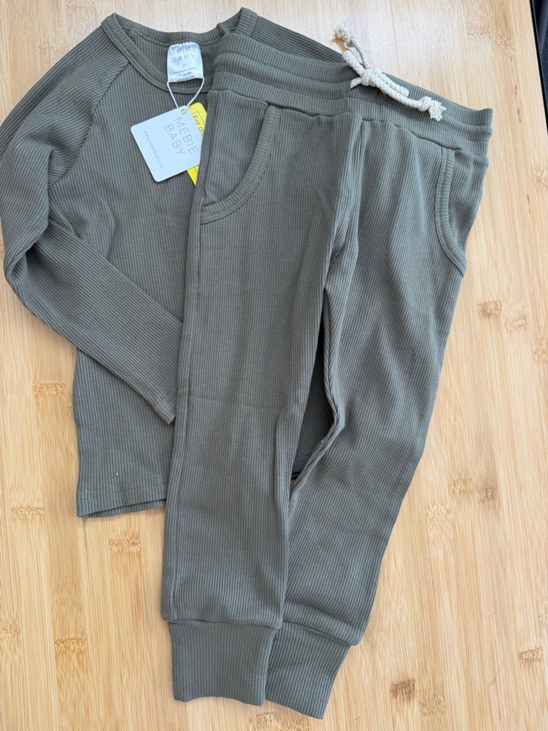 Mebie Baby Olive Ribbed Sleep Set – 2T | Long Sleeve | NWT