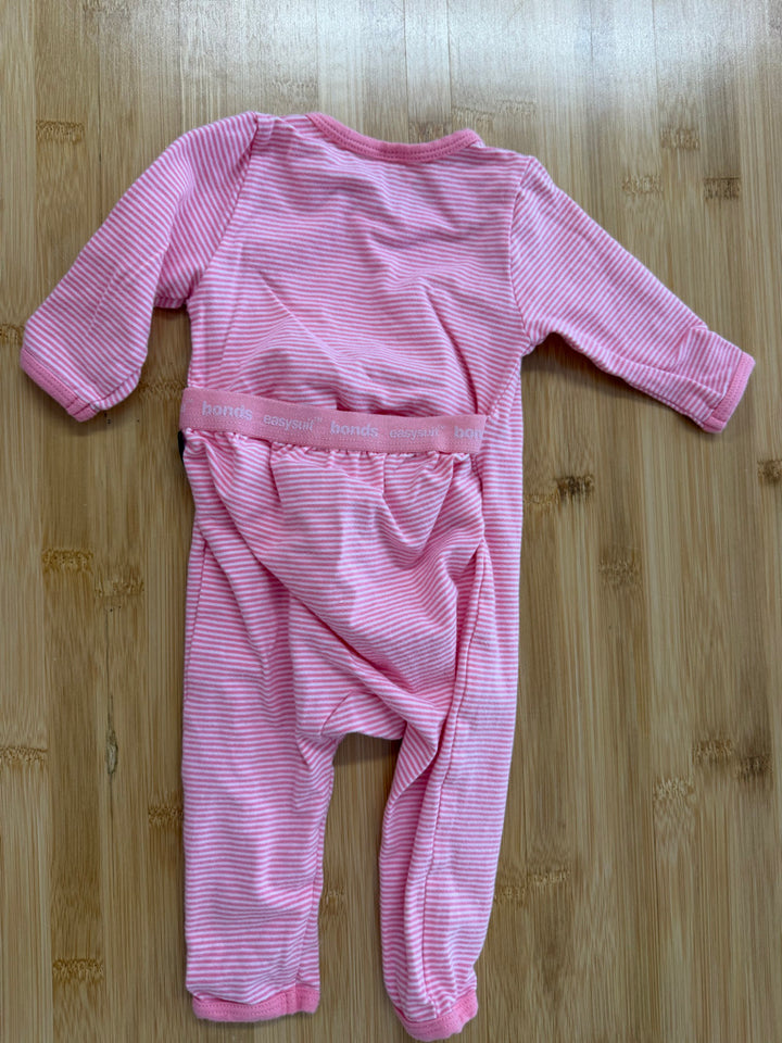 Bonds Easy Suit – 000 (0–3M) | Pink Stripe Pull-Down Bum