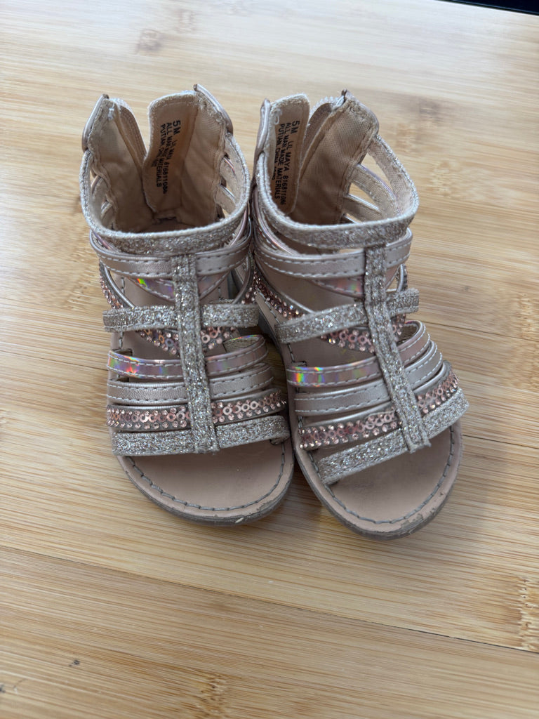 Kelly & Katie Gladiator Sandals – 6 | Rose Gold Sequin Glitter