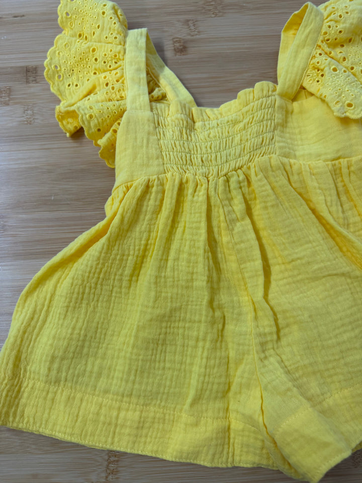 Iris & Ivy Ruffle Cap Sleeve Short romper – 2T | Sunshine Yellow Muslin Lightweight Like New