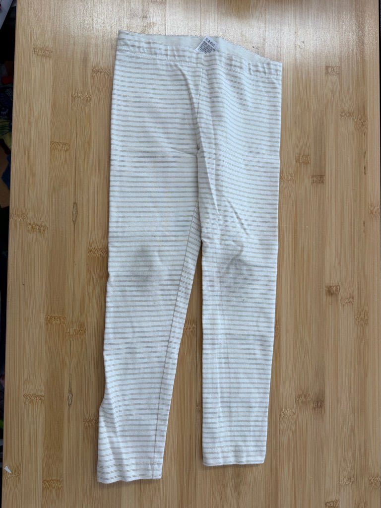 Tea Collection Leggings – 5 | Cream with Gold Stripe | Fair Condition - Nest and Sprout-Consignment