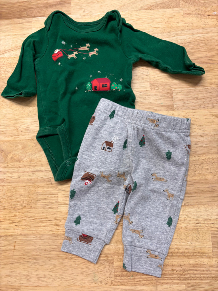 Carters 2-Piece Set – Size 3M Green Bodysuit & Grey Leggings
