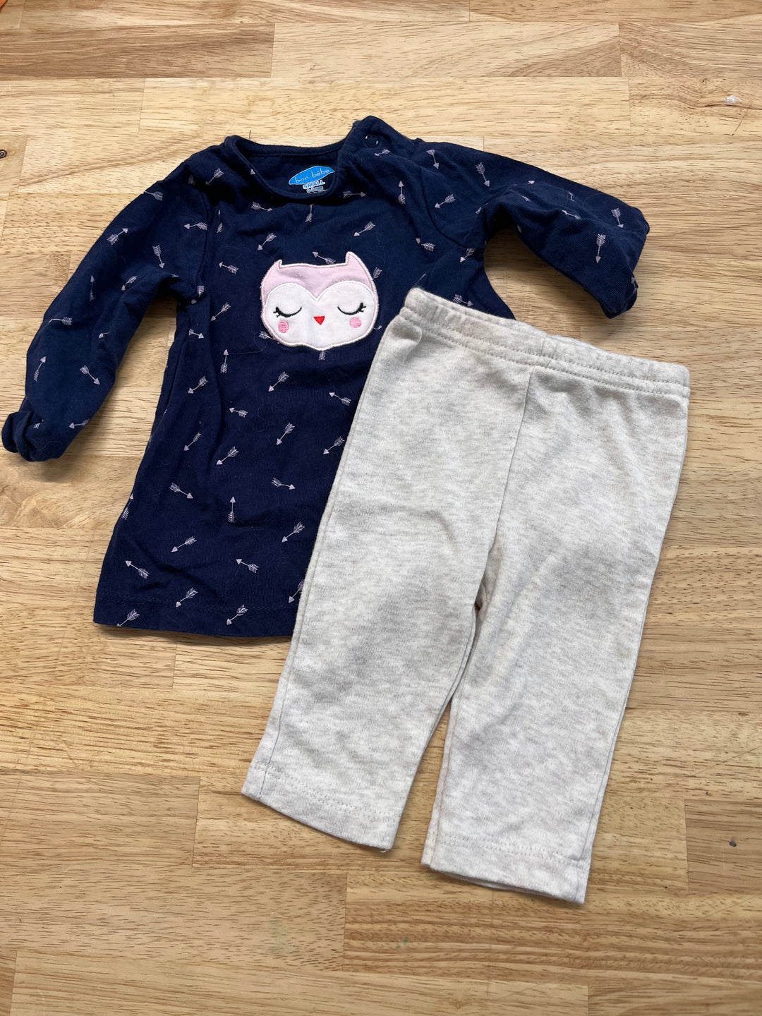 Bon Bebe 0–3M Dress Set – Navy Dress & Beige Leggings