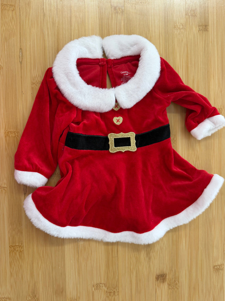 George Santa-Inspired Christmas Dress – 0–3M | Red Velour | Holiday
