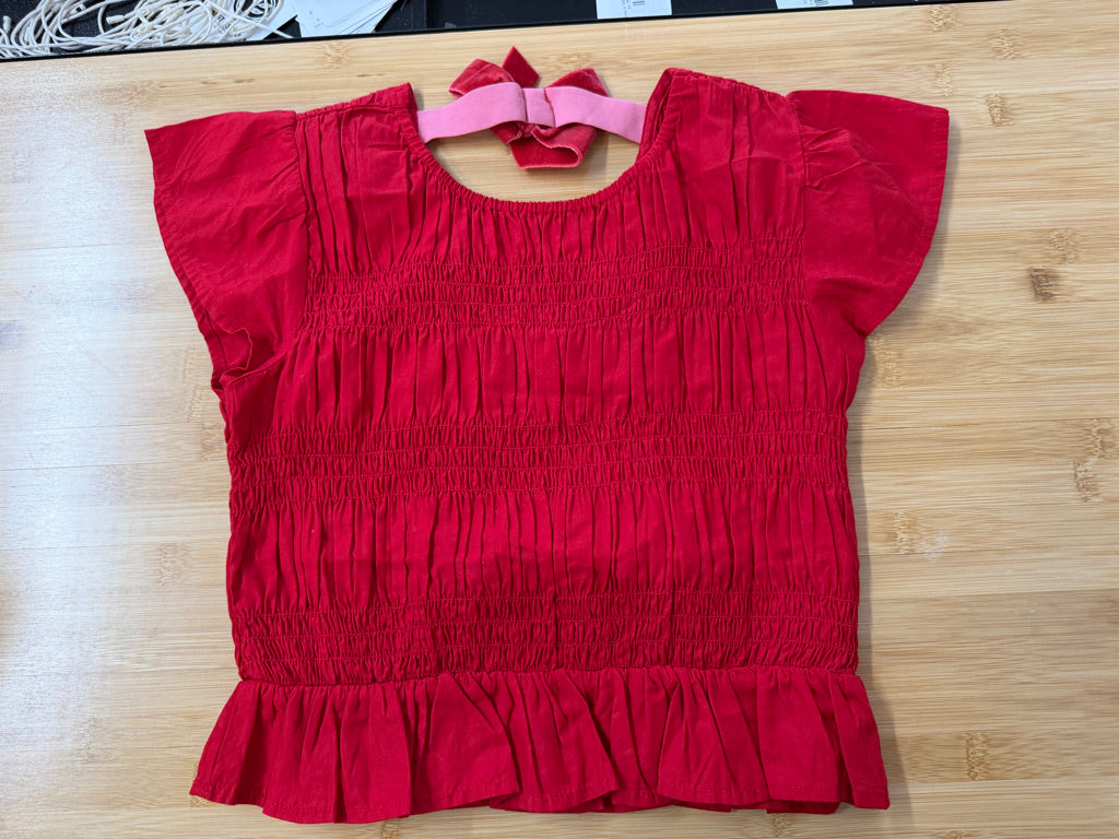 Old Navy Smocked Top – 10–12Y | Red Velvet Tie Bow Like New