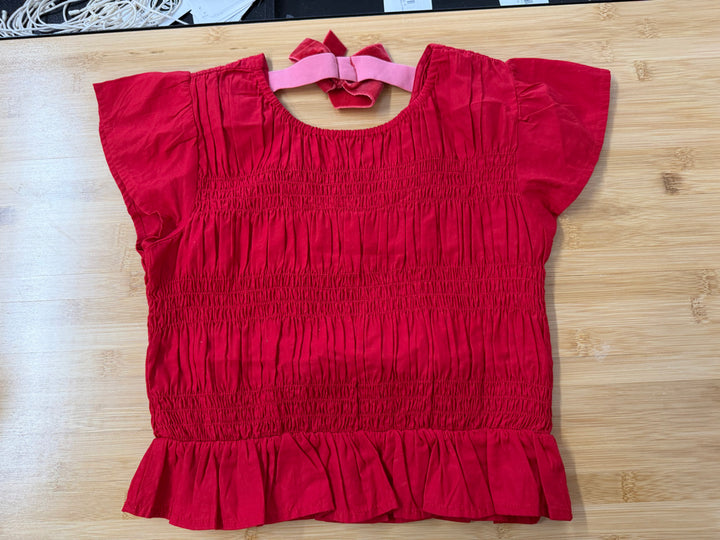 Old Navy Smocked Top – 10–12Y | Red Velvet Tie Bow Like New