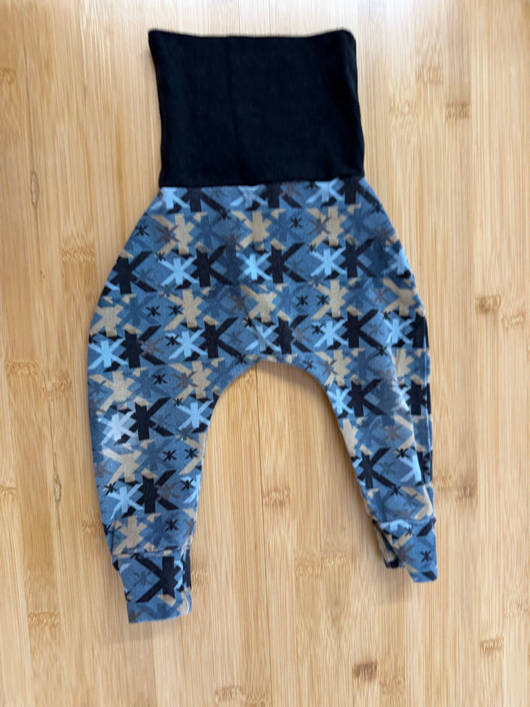 Brok Boys Harem Pants – 6–12M | Blue Logo Print Black Waistband | Play